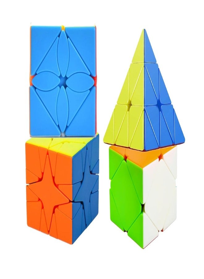 Qwick Click Combo Pack of 4 Speed Cube Set, 3-in-1 Puzzle Bundle with Pyramid, Square and Star Pattern Cubes, Stickerless, Multi-Colour - Image 1